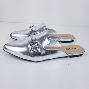 JustFab metallic silver slides Hailey